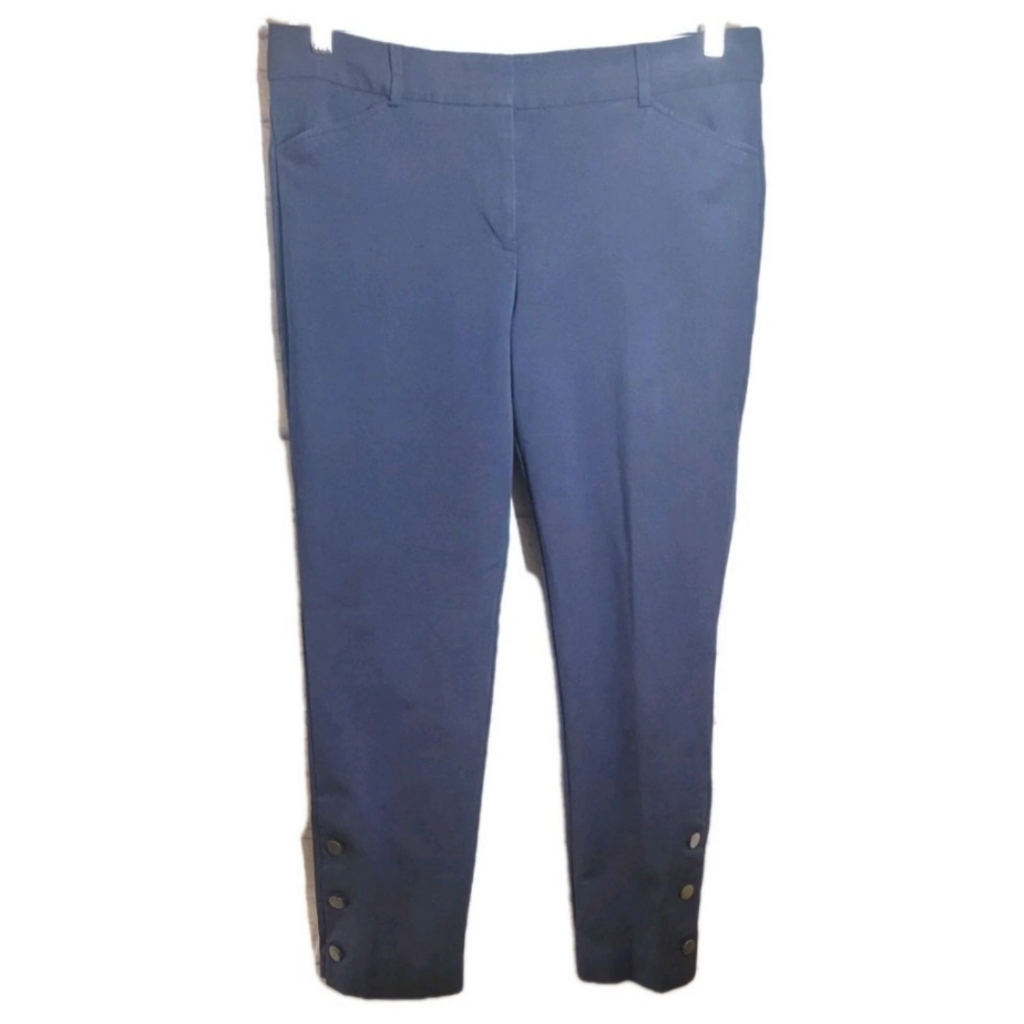 Talbots Hampshire Ankle Women's Pants Size 12 Blue Button Hem Office Careerwear